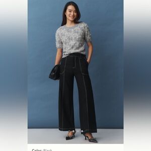 Maeve Anthropologie Black Wide-Leg Pants Linen Blend High Waist Pants